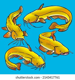 Set of yellow catfishes Premium Vector