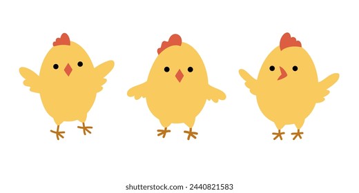 Set of yellow chicks. Vector illustration in flat style is isolated on white background