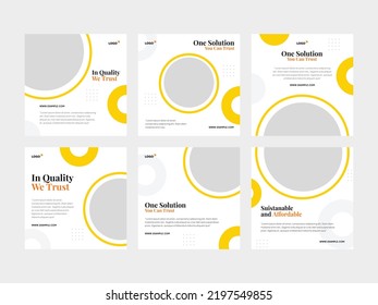 Set of Yellow circle business square banner and social media post template