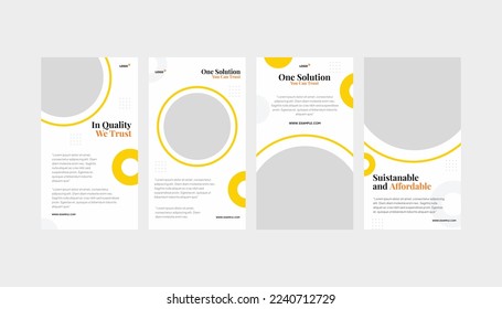 Set of yellow circle business story standee roll-up banner and social media story template