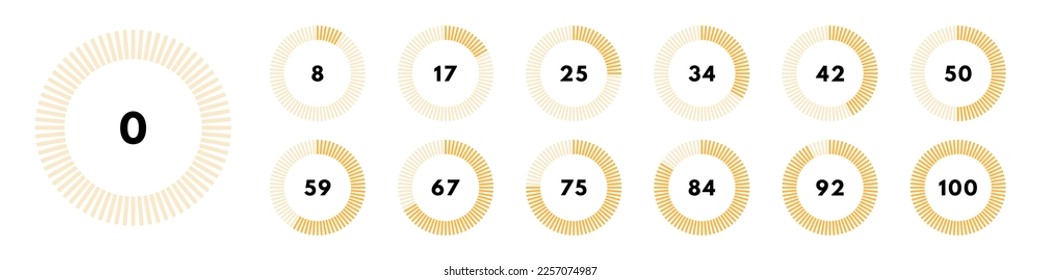 Set of yellow circular progress bar. Download display. Vector illustration