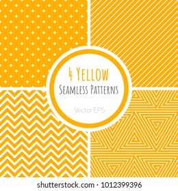 Set of yellow classic geometrical seamless patterns