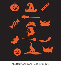 Set of Yellow color of Halloween on a white background. Vector illustration