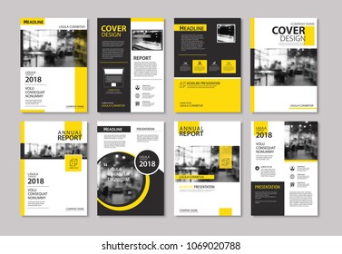 Set of yellow cover and layout brochure, flyer, poster, annual report, design templates. Use for business book, magazine, presentation, portfolio, corporate background. 