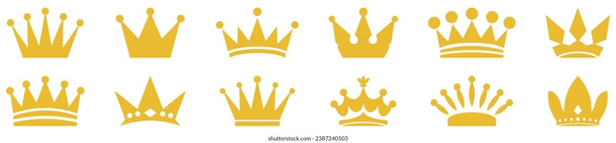 Set of yellow crowns. Vector illustration isolated on white background
