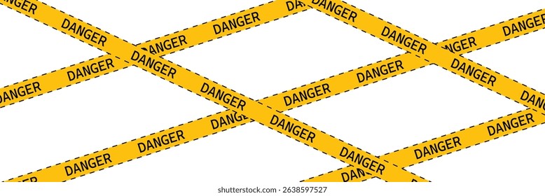 Set of Yellow danger barricade tape with black diagonal stripes and text "CAUTION AND ATTENTION" Vector template of seamless warning, caution ribbon for construction works or crime scene . EPS 10 .