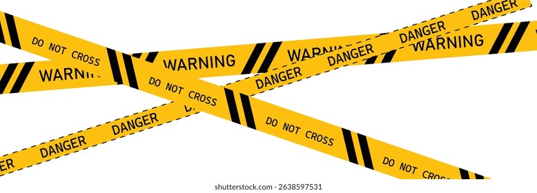 Set of Yellow danger barricade tape with black diagonal stripes and text "CAUTION AND ATTENTION" Vector template of seamless warning, caution ribbon for construction works or crime scene . EPS 10 .