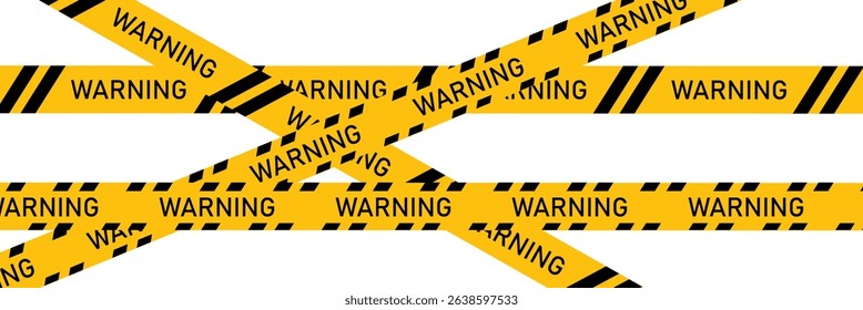 Set of Yellow danger barricade tape with black diagonal stripes and text "CAUTION AND ATTENTION" Vector template of seamless warning, caution ribbon for construction works or crime scene . EPS 10 .