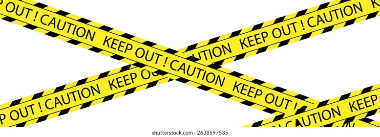 Set of Yellow danger barricade tape with black diagonal stripes and text "CAUTION AND ATTENTION" Vector template of seamless warning, caution ribbon for construction works or crime scene . EPS 10 .