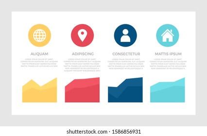 Set of yellow and dark blue, red, turquoise elements for infographic presentation slides with charts, graphs, steps.