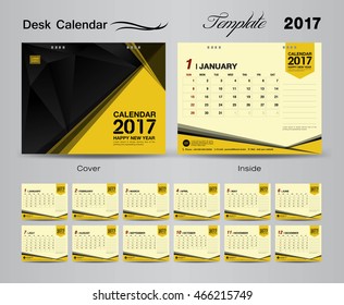 set yellow Desk Calendar 2017 template design, yellow cover, flyer design, advertisements, printing layout