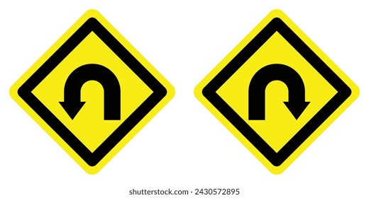 forma de diamante amarillo que gira a la derecha y a la izquierda la dirección de la señal de advertencia de tráfico de carretera.