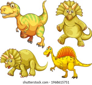 Set of yellow dinosaur cartoon character illustration