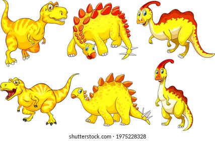 Set of yellow dinosaur cartoon character illustration