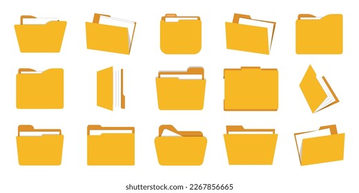 Set of yellow document folder in a flat design