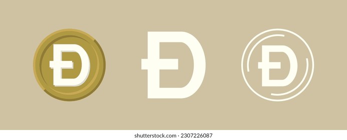 Set of yellow dogecoin crypto currency icons. Vector illustration.