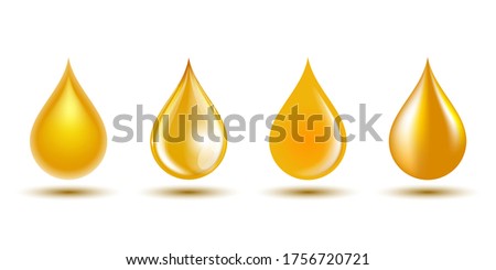 Set of Yellow Drops isolated on white background. Vector illustration of petrol, cooking oil, honey, natural liquids symbol.