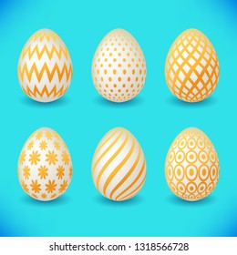 Set of yellow easter eggs isolated on blue background for your design.Vector illustration.