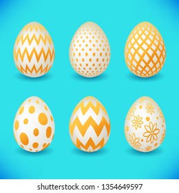 Set of yellow easter eggs isolated on blue background for your design.Vector illustration.