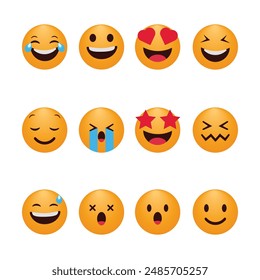 Set of yellow emoji Vector illustration. Collection of Emoji Reactions for Social Network