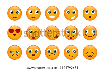 Set of yellow emojis isolated on white background. Vector illustration.