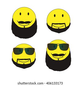 A set of yellow emoticons with a beard, mustache, glasses