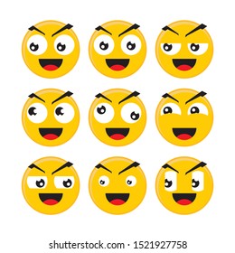 Set of yellow Emoticons. Emoji Mood flat design on white background. illustration for applications etc. Happiness, joy, anger, shocked and cry vol.6