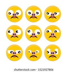 Set of yellow Emoticons. Emoji Mood flat design on white background. illustration for applications etc. Happiness, joy, anger, shocked and cry vol.32