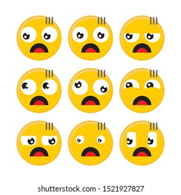 Set of yellow Emoticons. Emoji Mood flat design on white background. illustration for applications etc. Happiness, joy, anger, shocked and cry vol.21