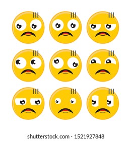 Set of yellow Emoticons. Emoji Mood flat design on white background. illustration for applications etc. Happiness, joy, anger, shocked and cry vol.20