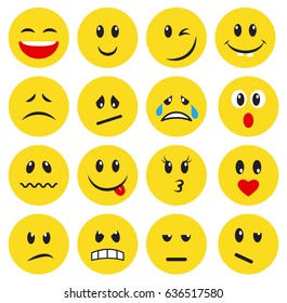 Set of yellow emoticons and emojis. Vector illustration in flat style on white background 