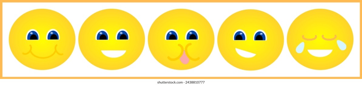 Set of yellow emoticons expressing happiness and good mood.