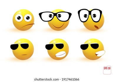 Set of yellow emotions. Emoji.