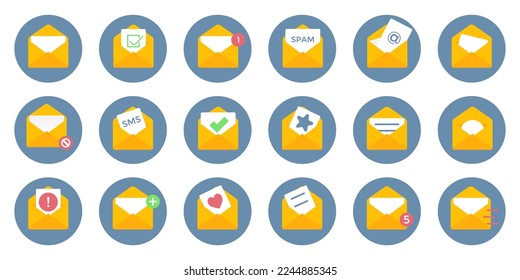 Set of yellow envelope mail message. Vector illustration
