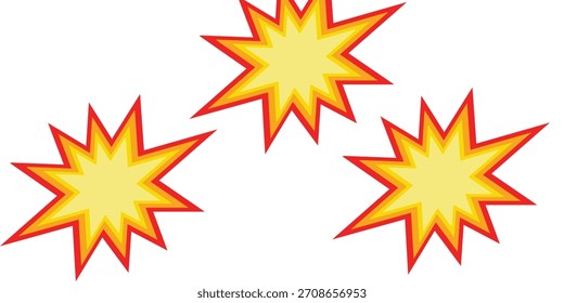 Conjunto de estrellas de explosión amarillas. Estallido cómico, estallido de estrellas, estallido de burbujas de discurso. Pegatina de estrella, globo de discurso de explosión. Cómic, boom de Vector o explosión. Concepto de comunicación. diseño eps 10