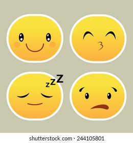 Set of yellow face emoticons with different expressions