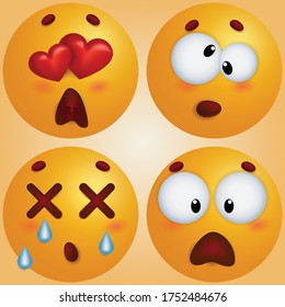 Set of yellow faces. characters icons, vector illustration.