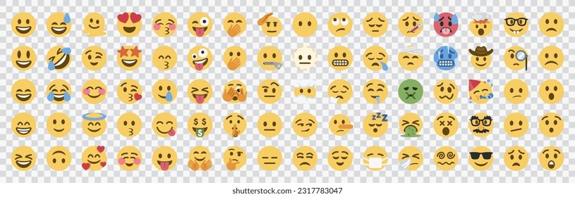 Set of yellow faces. Funny faces. On transparent background. svg