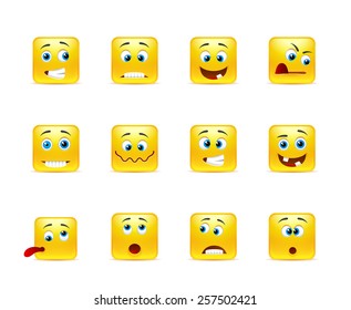 Set of yellow faces square of twelve pieces