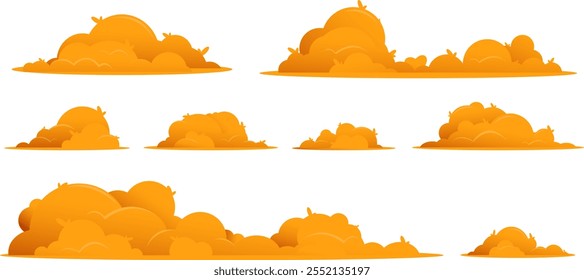 Conjunto de arbustos de queda amarelos e árvores, folhas amarelas em árvores. Ilustração do vetor de estoque