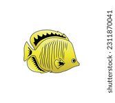 set of yellow fish vector isolated on white background. animal sea, fish, coral, reef, coral reef fish, yellow, decorative fish, aquarium, aquatic, pet, sticker, clipart, cartoon, vector illustration