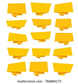 set of yellow flip paper, badges and labels. flat design concept vector illustration for branding and sale decoration 