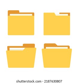 Set of yellow folders isolated on a white background. Vector illustration.