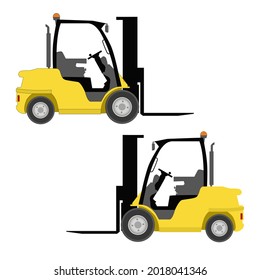 Set of yellow forklift with and without stroke