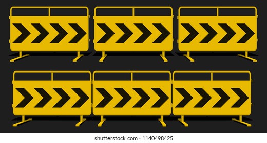 Set of yellow full plate steel barrier with black stripe on transparent background
