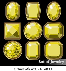 Set of yellow gems topaz of various shapes.