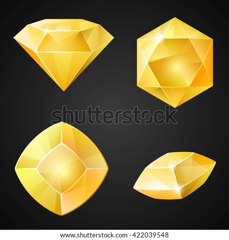 Set of yellow gemstones. 2d cristal asset for games collection. Vector illustration.