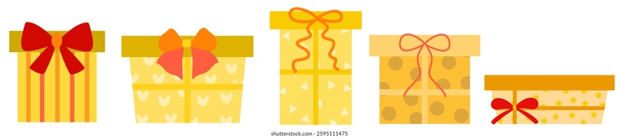 set of yellow gift box vector.
presents set vector.
yellow gift vector stocks.
yellow holiday gift vector art.