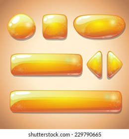 Set of yellow glossy buttons, beautiful sparkling elements for web or game design