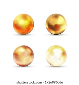 Juego de bolas de mármol amarillo brillante con resplandor aislado en blanco